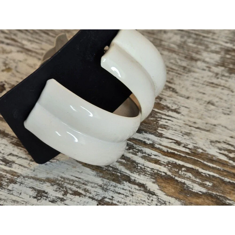 Gold Tone Chunky Hoop Earrings White Acrylic Yellow Matte Hoop Trio Set #433